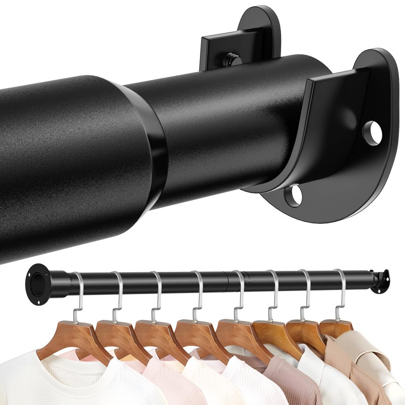 Mavivegue Closet Rod, 17 to 84 Inch Adjustable Closet Rods for Hanging Clothes, Heavy Duty Tension Rod, Black Curtain Rod, for Closet, Wardrobes, Bathroom, Laundry - Image 1