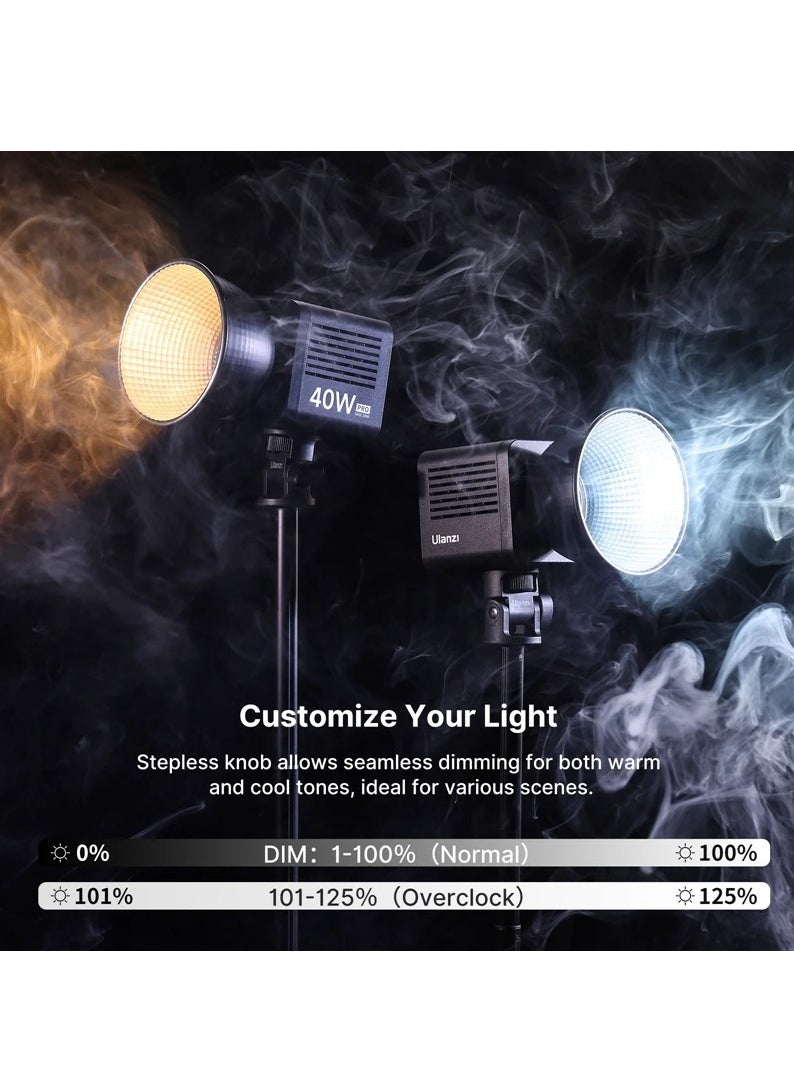 يولانزي L023 40W مصباح فيديو LED محمول احترافي ثنائي اللون COB مصباح استوديو تصوير فوتوغرافي 2500K-6500K 3400mAh لبث الفيديو المباشر  - Image 4