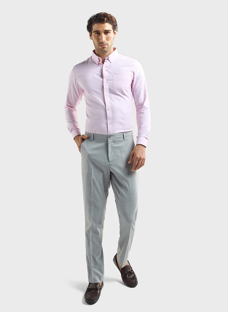 فاف Checked Regular Fit Flexi Waist Trousers with Pock