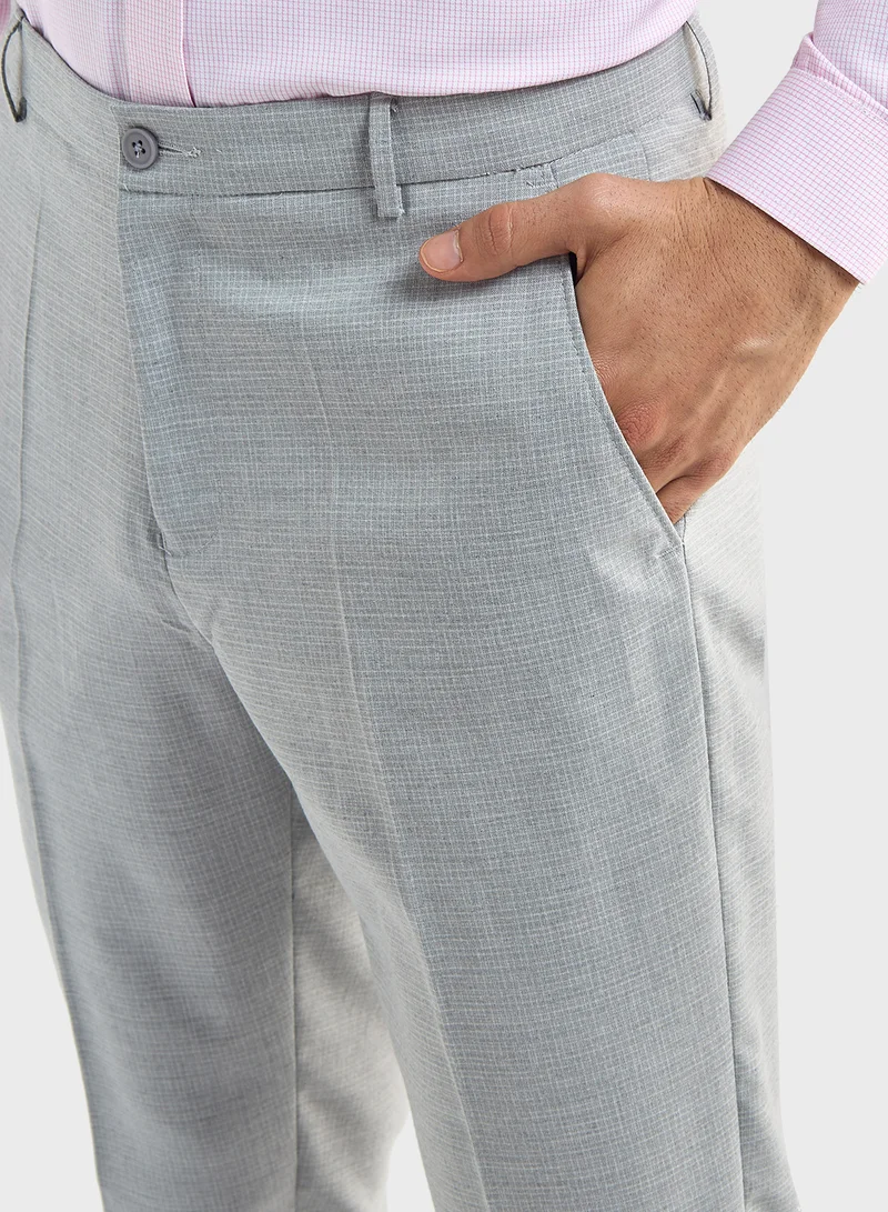 فاف Checked Regular Fit Flexi Waist Trousers with Pock
