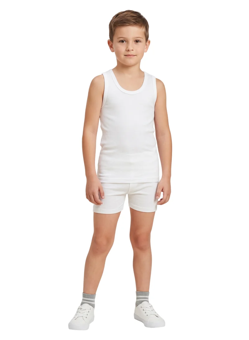 Bidani Boys’ 6-Piece Ribbed Cotton Tank Top and Boxer Brief Underwear Set – White