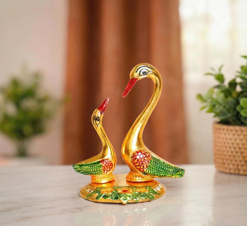 KridayKraft Multicolor Love Birds swan Set Pair of Kissing Duck Metal Statue,Romantic Gift for Girl Friend,Decoration Idol for Showcase,Table, Animal Showpiece Figurines Gift Article... - Image 1