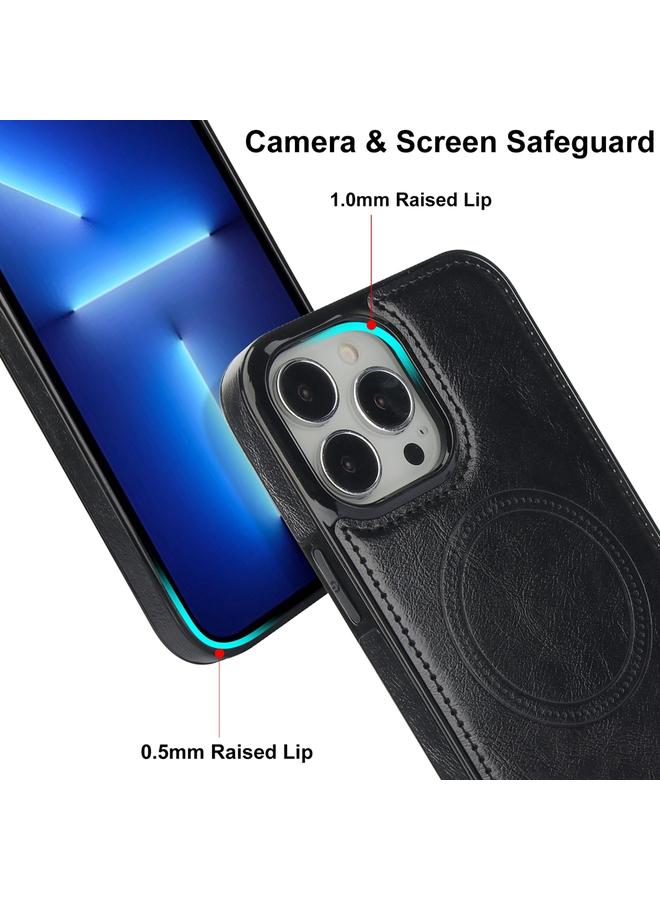 زبون جراب هاتف من الجلد بتصميم كلاسيكي مع حامل مغناطيسي غير مرئي لهاتف iPhone 13 Pro - Image 4