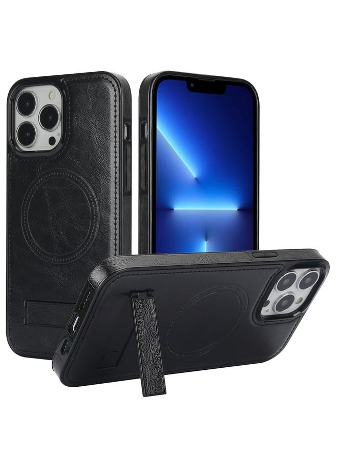 زبون جراب هاتف من الجلد بتصميم كلاسيكي مع حامل مغناطيسي غير مرئي لهاتف iPhone 13 Pro - Image 1