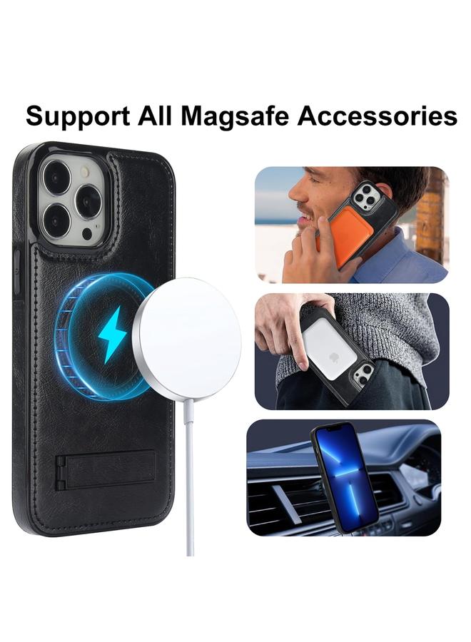 زبون جراب هاتف من الجلد بتصميم كلاسيكي مع حامل مغناطيسي غير مرئي لهاتف iPhone 13 Pro - Image 2