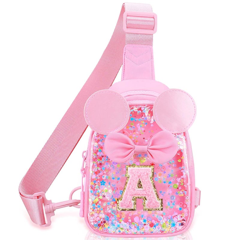 Kejea Initial Sling Bag for Girls - 3-7 Year Old Girl Birthday Gifts, Clear Letter Small Crossbody Bag Purses Toddler Kid Gifts Stuff Pink A - Image 1