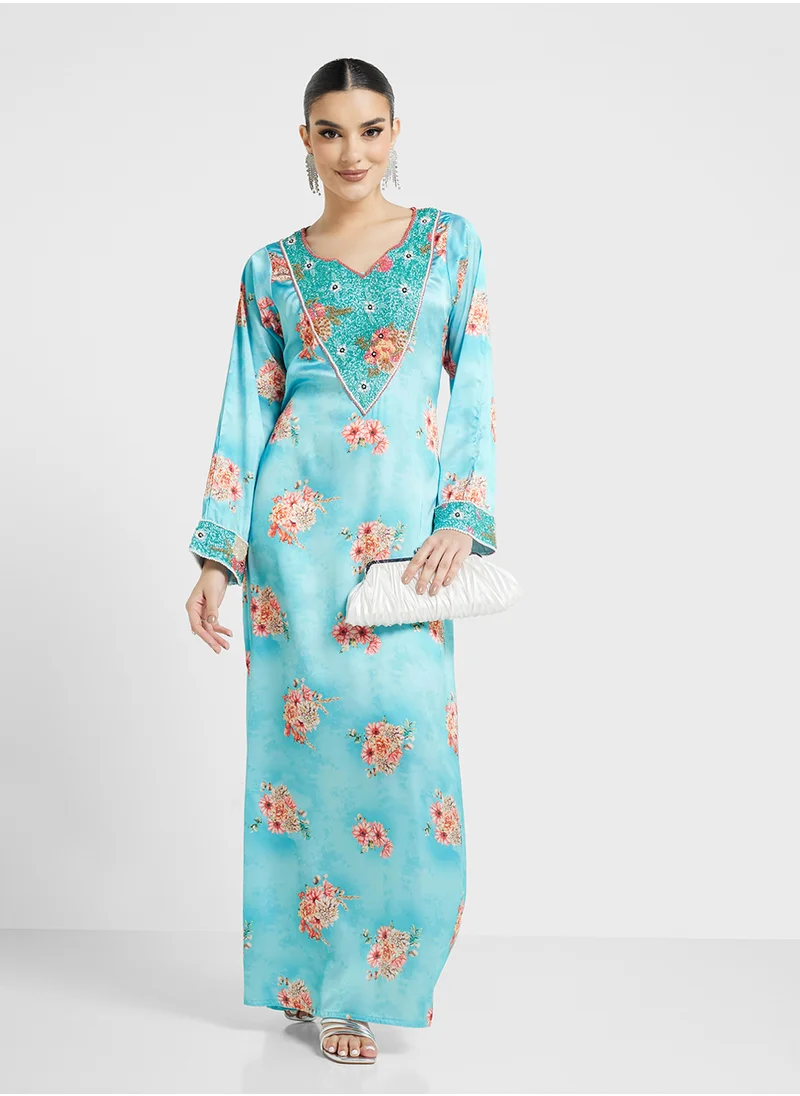 ارابيان كلوزيت Embellished Belted Jalabiya