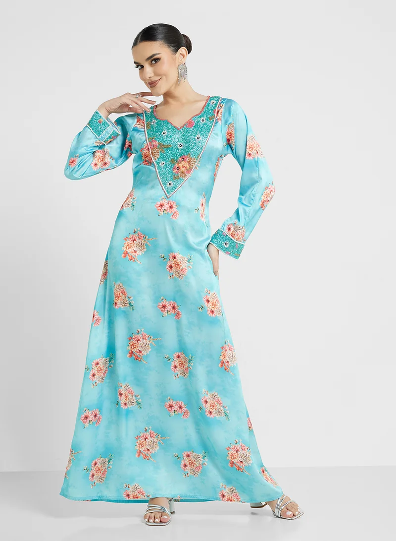 ARABIAN CLOSET Embellished Belted Jalabiya