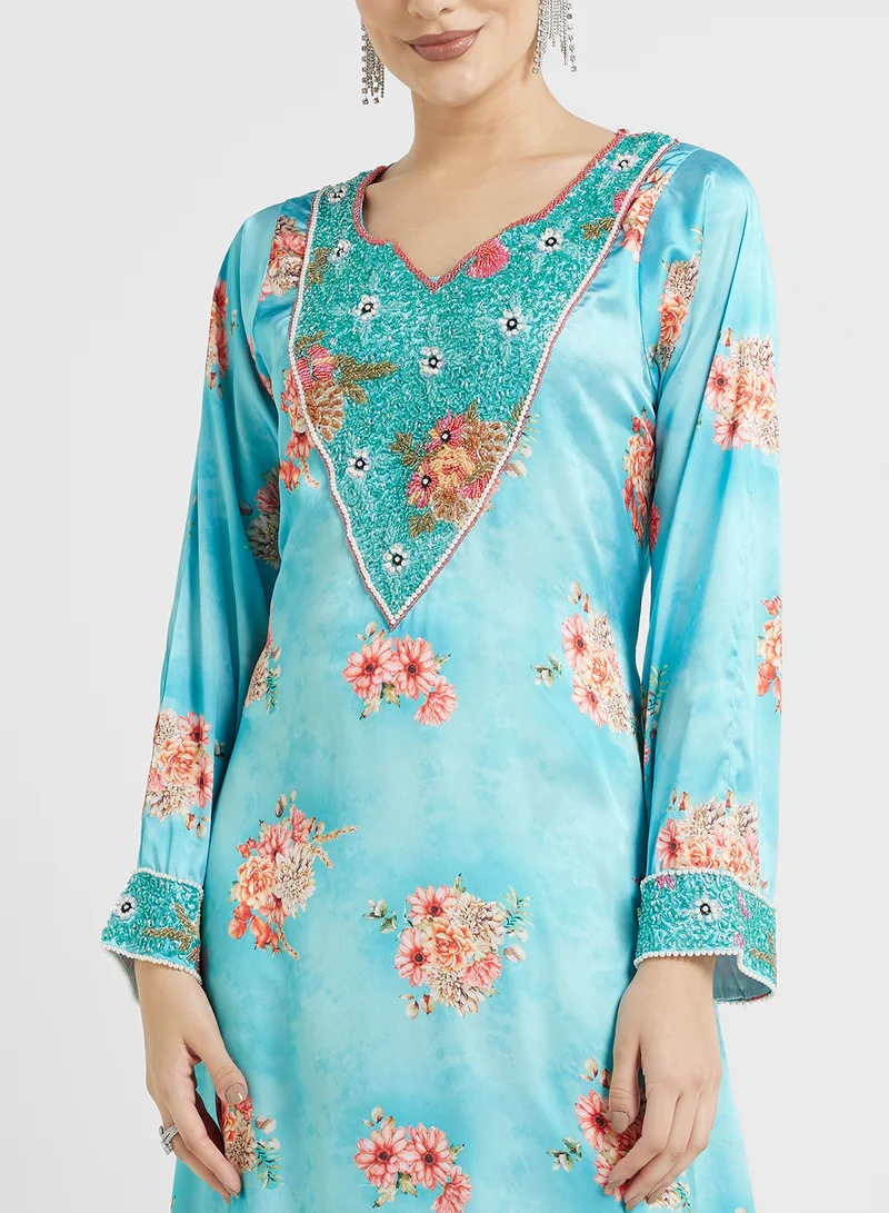 ARABIAN CLOSET Embellished Belted Jalabiya
