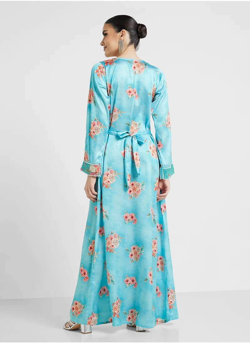 ARABIAN CLOSET Embellished Belted Jalabiya