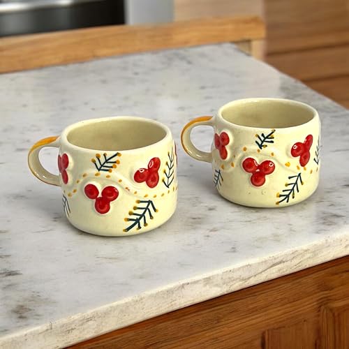 BACKKSPACE RETAIL Ceramic Mugs with Unique 3D Cherry Design Set of 2 – 250ml | Perfect for Coffee or Tea Lovers | Microwave and Dishwasher Safe | Ideal for Home, Office, or Gifting - Image 3