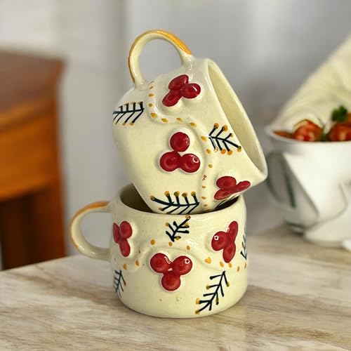 BACKKSPACE RETAIL Ceramic Mugs with Unique 3D Cherry Design Set of 2 – 250ml | Perfect for Coffee or Tea Lovers | Microwave and Dishwasher Safe | Ideal for Home, Office, or Gifting - Image 1