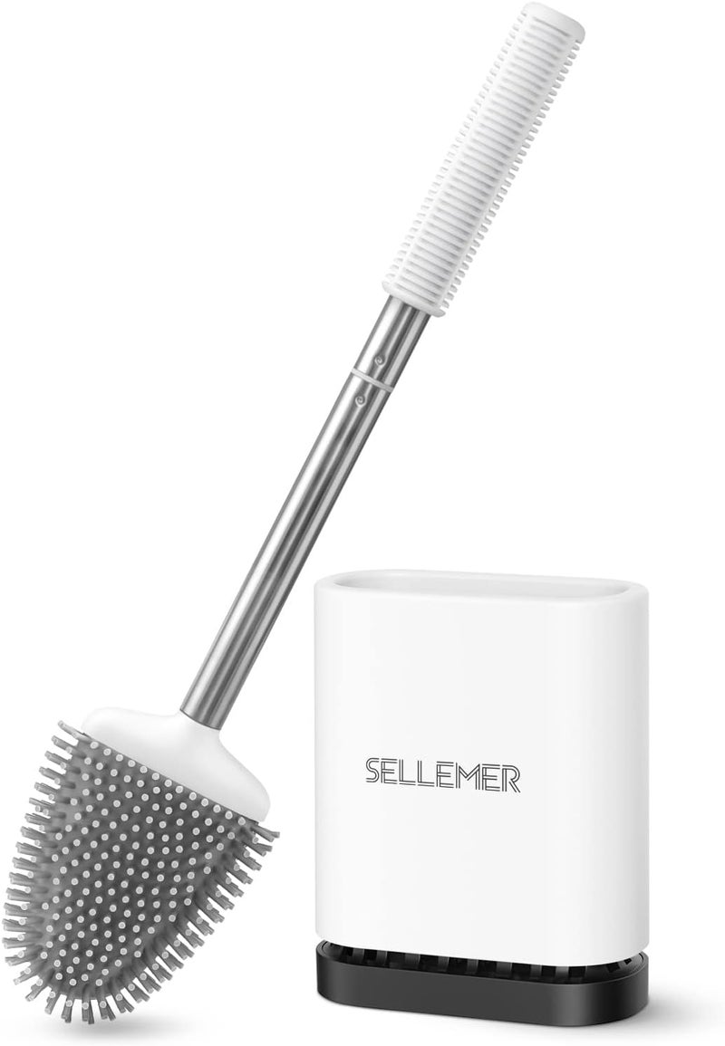 Sellemer مجموعة فرشاة وحامل المرحاض من Sellemer للحمام، رأس فرشاة مرحاض مرن بشعيرات سيليكون، حجم مضغوط للتخزين والتنظيم، قاعدة ذات فتحات تهوية (عبوة واحدة، متعدد الألوان) - Image 1