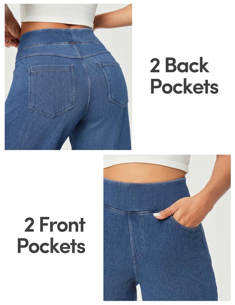 IUGA Wide Leg Jeans Woman High Waisted Pull On Baggy Jeans for Women Stretchy Trendy Womens Jean Straight Casual Denim Pants Light Blue - Image 5