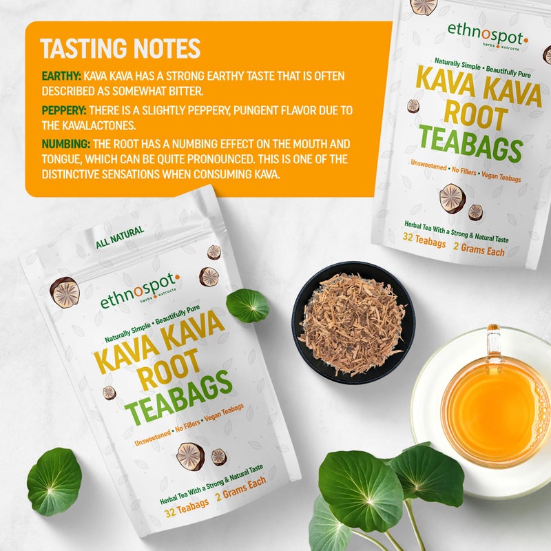 Ethnospot Kava Kava Root Teabags - Kava Kava Tea Pure - 100% Natural Herbal Tea for Stress Support Relaxation Improves Mood and Nervous System - Feel Happy Tea - 2 Gram Teabags - 32 Vegan Teabags - Image 4