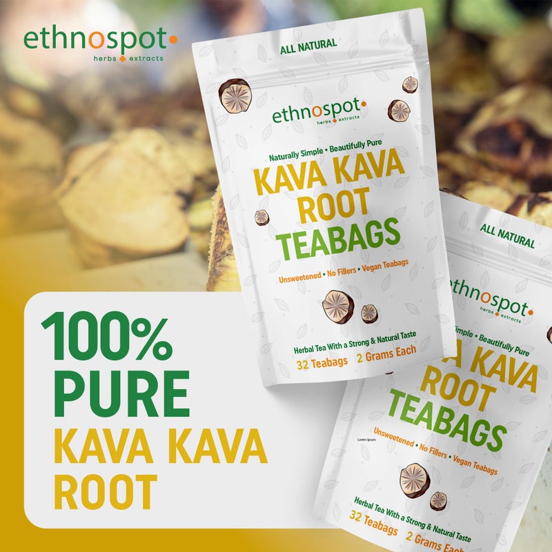 Ethnospot Kava Kava Root Teabags - Kava Kava Tea Pure - 100% Natural Herbal Tea for Stress Support Relaxation Improves Mood and Nervous System - Feel Happy Tea - 2 Gram Teabags - 32 Vegan Teabags - Image 3