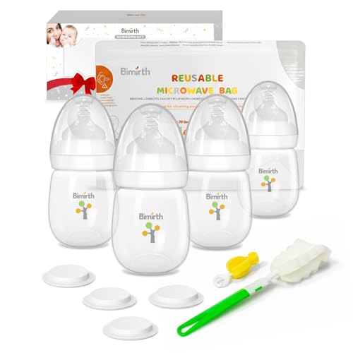 Bimirth Baby Bottle Set for Newborns, Bimirth Feeding & Breast Milk Storage Bottles with Storage Lids, 11-Piece Wide-Neck Anti-Colic BPA-Free Starter Gift Set with Steam Bag & Cleaning Brushes (6oz/180ml) - Image 1