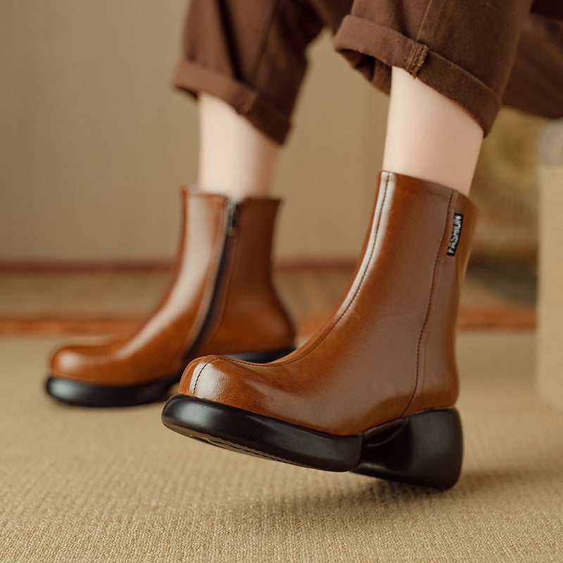 Wish 2024 Fashion High-Heeled Boots 32-43 Joker Round Head Low Barrel Martin Boots Women - Image 5