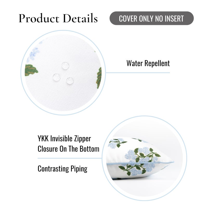 Hofdeco Premium Coastal Patio Indoor Outdoor Throw Pillow Cover Only, 20"x20" Water Repellent for Backyard, Couch, Baby Blue Print Hydrangea Flower - Image 5