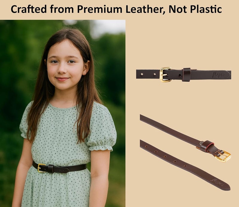 Flyer Girls Brown Leather Belt – Genuine Leather Kids Belt for Wear on Jeans, Dress, School & Party – Adjustable Stylish for Girls 2–14 Years | 2 Years Warranty BR1381 - Image 3