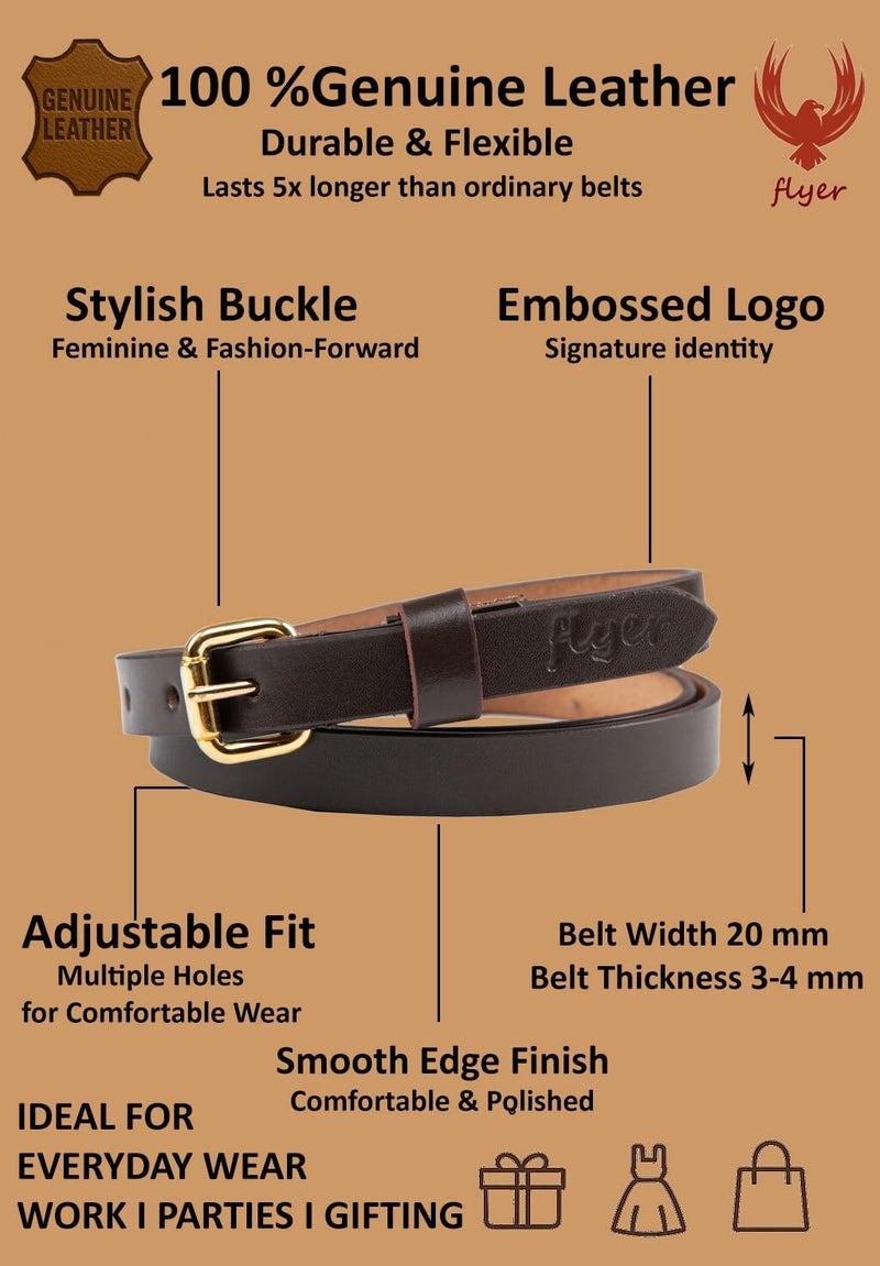 Flyer Girls Brown Leather Belt – Genuine Leather Kids Belt for Wear on Jeans, Dress, School & Party – Adjustable Stylish for Girls 2–14 Years | 2 Years Warranty BR1381 - Image 2
