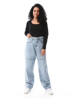 Andora Stone Wash Wide Leg Jeans Pants_Light Blue  - Image 5