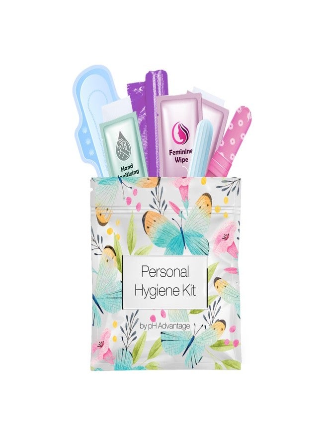 pH Advantage Menstrual Kit All-in-One | Convenience on The Go | Single Period Kit Pack for Travelling, Tweens & Teenagers | Individually Wrapped Feminine Hygiene Products (Butterflies - Image 1