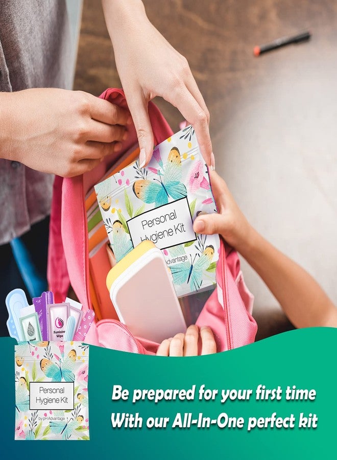 pH Advantage Menstrual Kit All-in-One | Convenience on The Go | Single Period Kit Pack for Travelling, Tweens & Teenagers | Individually Wrapped Feminine Hygiene Products (Butterflies - Image 4