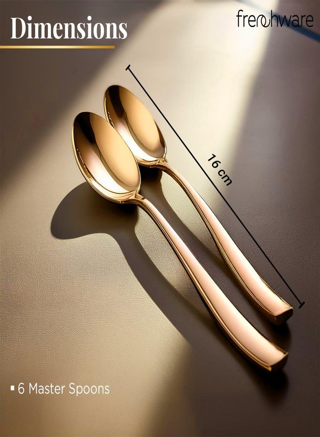 أدوات فرنسية طقم أدوات مائدة فرنسية (6 ملاعق ذهبية من الفولاذ المقاوم للصدأ)، مصنوع من مواد آمنة غذائيًا بنسبة 100%، غير سام، مقاوم للصدأ، آمن للغسل في غسالة الأطباق، طقم هدايا مثالي لجميع المناسبات - Image 4