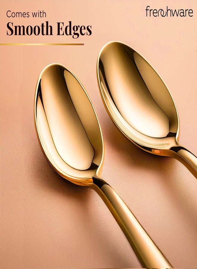 أدوات فرنسية طقم أدوات مائدة فرنسية (6 ملاعق ذهبية من الفولاذ المقاوم للصدأ)، مصنوع من مواد آمنة غذائيًا بنسبة 100%، غير سام، مقاوم للصدأ، آمن للغسل في غسالة الأطباق، طقم هدايا مثالي لجميع المناسبات - Image 5