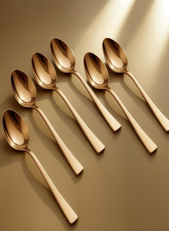 أدوات فرنسية طقم أدوات مائدة فرنسية (6 ملاعق ذهبية من الفولاذ المقاوم للصدأ)، مصنوع من مواد آمنة غذائيًا بنسبة 100%، غير سام، مقاوم للصدأ، آمن للغسل في غسالة الأطباق، طقم هدايا مثالي لجميع المناسبات - Image 1