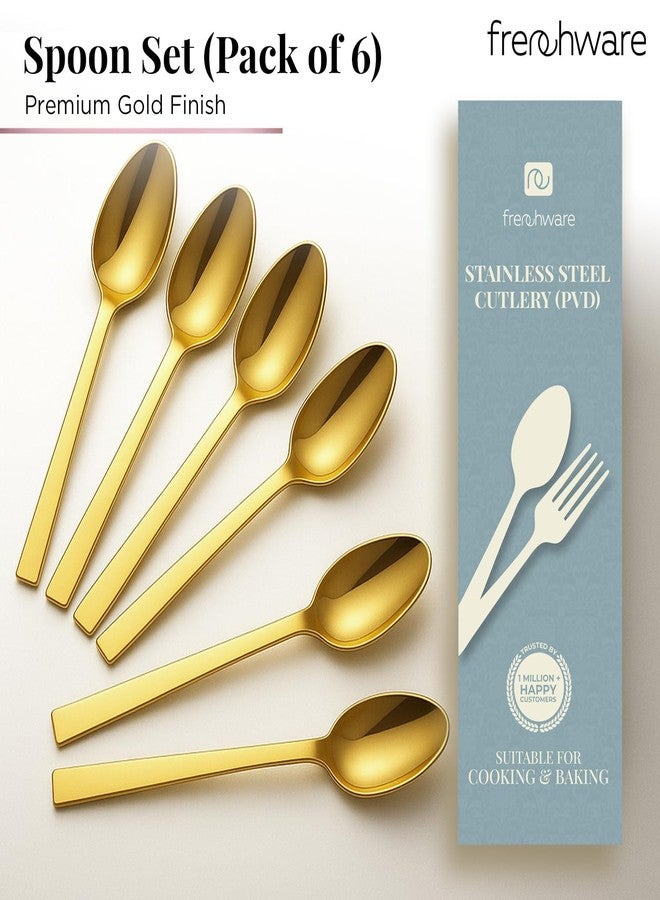 أدوات فرنسية طقم أدوات مائدة فرنسية (6 ملاعق ذهبية من الفولاذ المقاوم للصدأ)، مصنوع من مواد آمنة غذائيًا بنسبة 100%، غير سام، مقاوم للصدأ، آمن للغسل في غسالة الأطباق، طقم هدايا مثالي لجميع المناسبات - Image 2