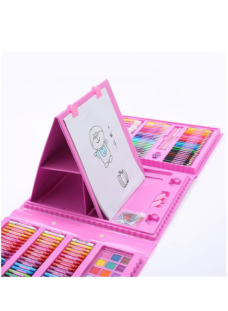 Captaintech Creative Drawing Art Supplies Set for Kids 208 Pieces Featuring Trifold Easel Oil Pastels Crayons Colored Pencils and Watercolors - Image 1