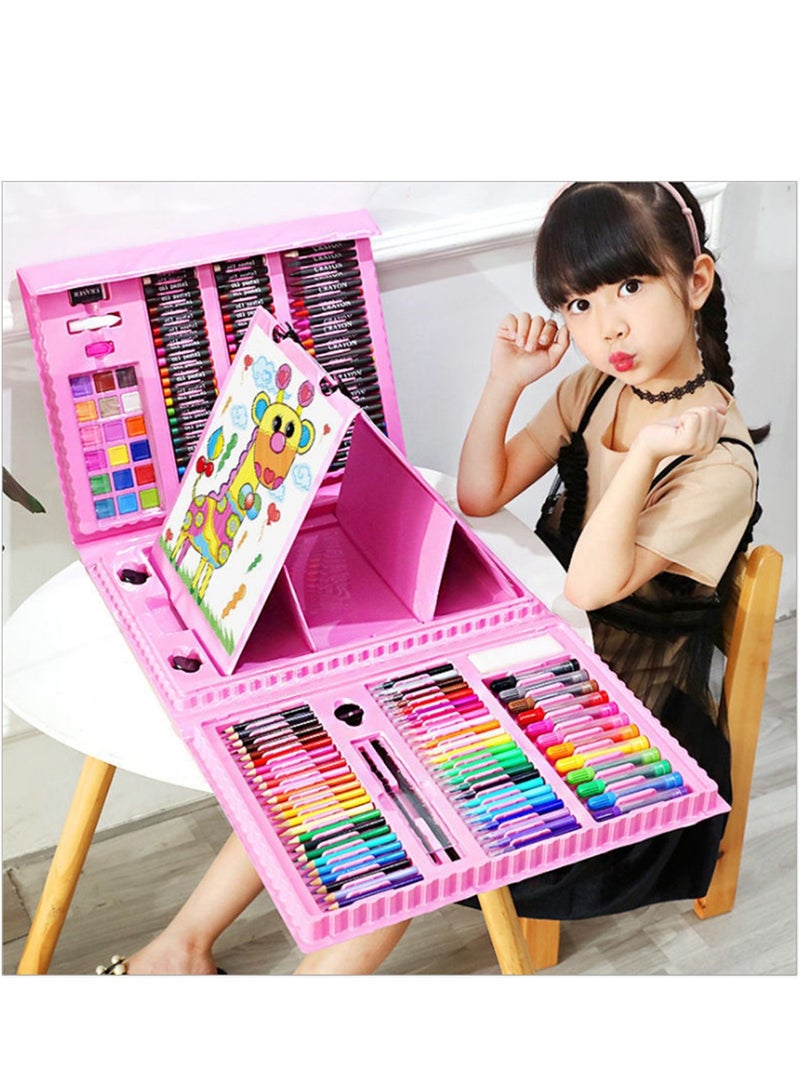 Captaintech Creative Drawing Art Supplies Set for Kids 208 Pieces Featuring Trifold Easel Oil Pastels Crayons Colored Pencils and Watercolors - Image 2
