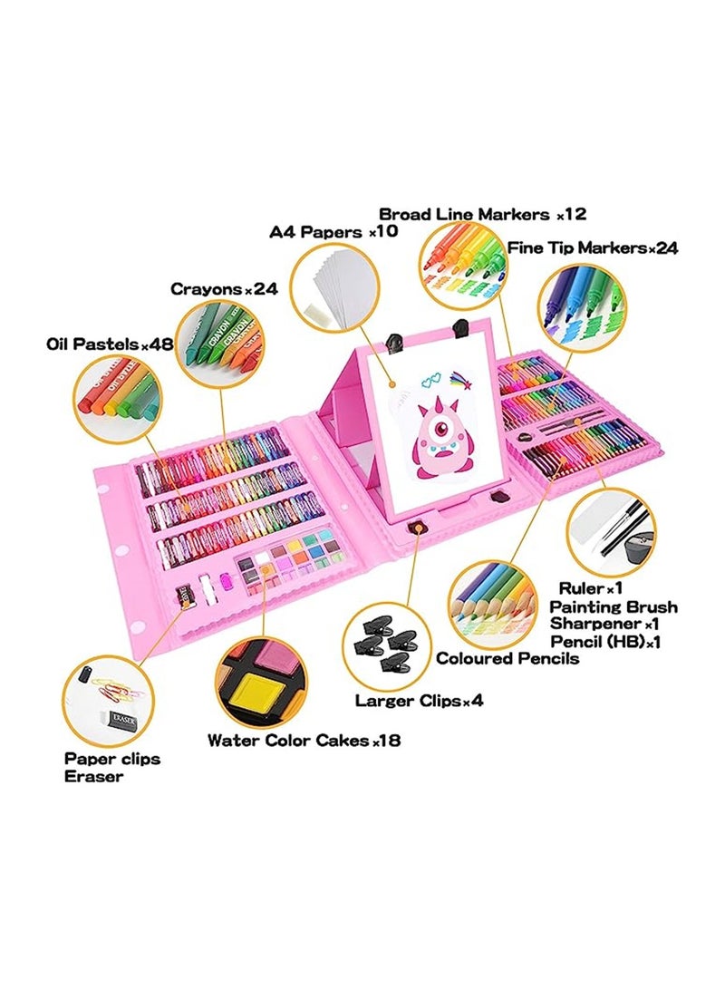 Captaintech Creative Drawing Art Supplies Set for Kids 208 Pieces Featuring Trifold Easel Oil Pastels Crayons Colored Pencils and Watercolors - Image 3
