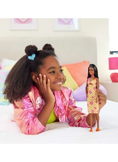 Barbie Fashionistas® Doll - Pink & Orange Check Dress  - Image 2