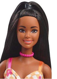 Barbie Fashionistas® Doll - Pink & Orange Check Dress  - Image 3