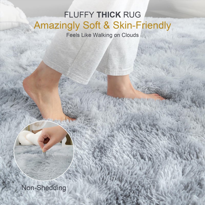 KICHOWUA Thick Area Rug Light Grey Fluffy 4x6 for Bedroom, Soft Shag Comfy Washable Rug for Living Room Dorm Kids Baby Nursery, Plush Shaggy Non-Slip Fuzzy Carpet, Tie Dye Gray - Image 2