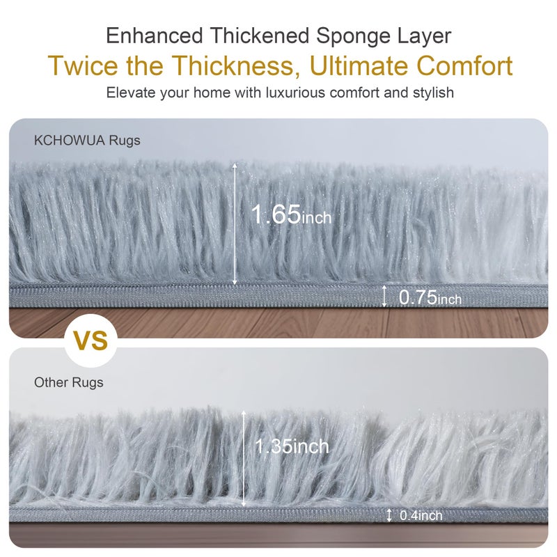 KICHOWUA Thick Area Rug Light Grey Fluffy 4x6 for Bedroom, Soft Shag Comfy Washable Rug for Living Room Dorm Kids Baby Nursery, Plush Shaggy Non-Slip Fuzzy Carpet, Tie Dye Gray - Image 3