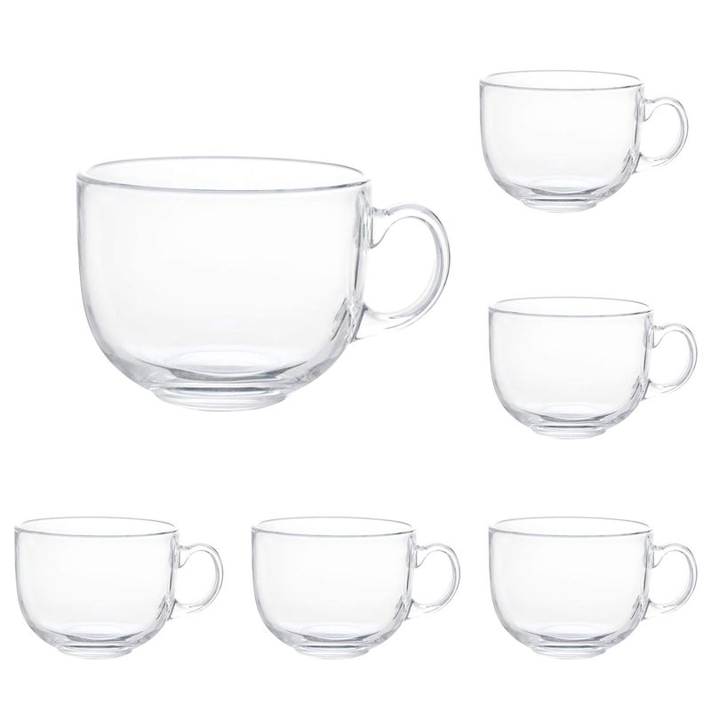 Maredash 16oz Glass Jumbo Mugs With Handle For Coffee, Tea, Soup,Clear Drinking Cup,Set of 6 - Image 1