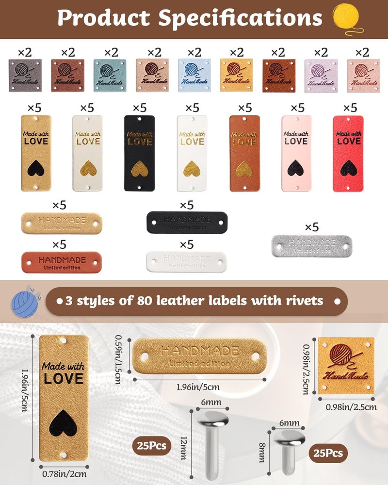 Coopay Coopay 50pcs Handmade Leather Labels Leather Tags for handmade items 3 Style Leather Labels with Rivets Handmade Labels with Holes for DIY Knit Jeans Hats Scarves COOPAYGZM90278 - Image 2