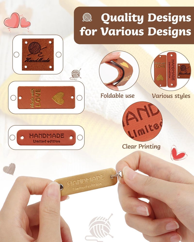 Coopay Coopay 50pcs Handmade Leather Labels Leather Tags for handmade items 3 Style Leather Labels with Rivets Handmade Labels with Holes for DIY Knit Jeans Hats Scarves COOPAYGZM90278 - Image 3