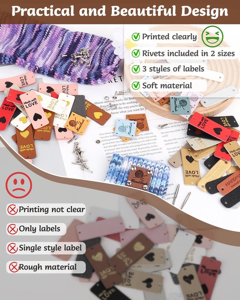 Coopay Coopay 50pcs Handmade Leather Labels Leather Tags for handmade items 3 Style Leather Labels with Rivets Handmade Labels with Holes for DIY Knit Jeans Hats Scarves COOPAYGZM90278 - Image 4