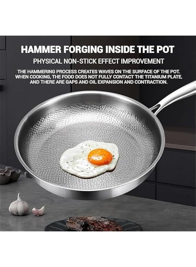 بيوينتي مقلاة التيتانيوم المطرقة الاحترافية مع غطاء، مقلاة التيتانيوم النقي فائقة المتانة المقاومة للخدوش غير اللاصقة بنمط مطروق (11 بوصة) - Image 4