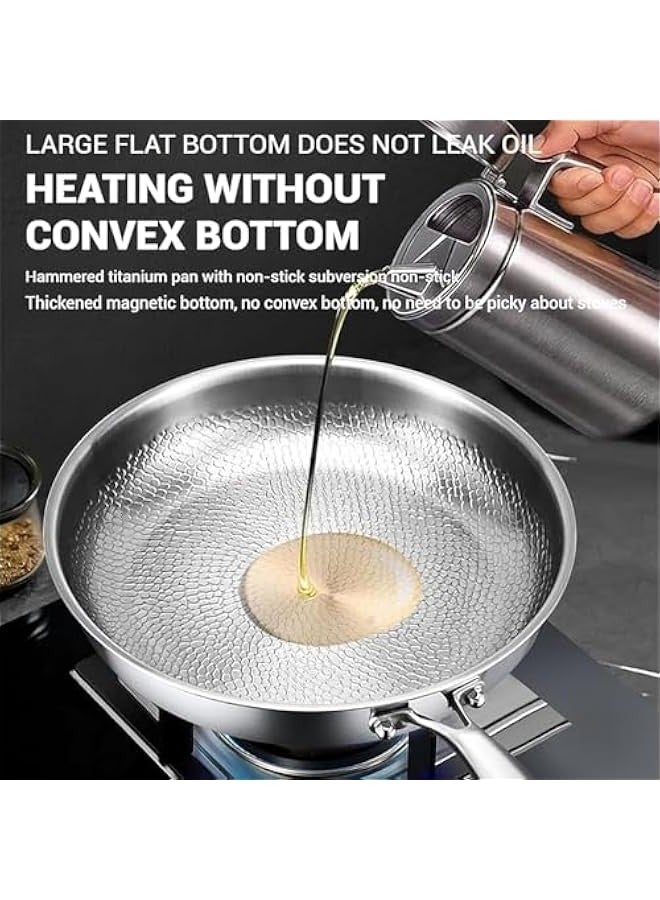 بيوينتي مقلاة التيتانيوم المطرقة الاحترافية مع غطاء، مقلاة التيتانيوم النقي فائقة المتانة المقاومة للخدوش غير اللاصقة بنمط مطروق (11 بوصة) - Image 2