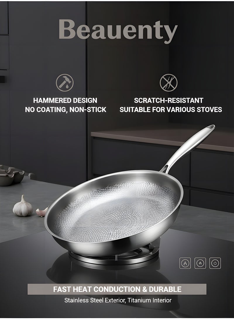 Beauenty Titanium Hammered Pan Pro With Lid,Ultra-Durable Scratch-Resistant Non Stick Pure Titanium Nutri Pan Hammered Pattern (11in) - Image 2