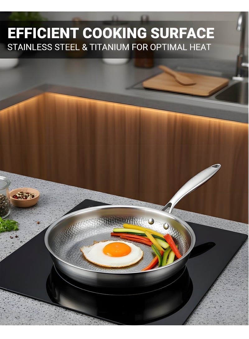 Beauenty Titanium Hammered Pan Pro With Lid,Ultra-Durable Scratch-Resistant Non Stick Pure Titanium Nutri Pan Hammered Pattern (11in) - Image 3