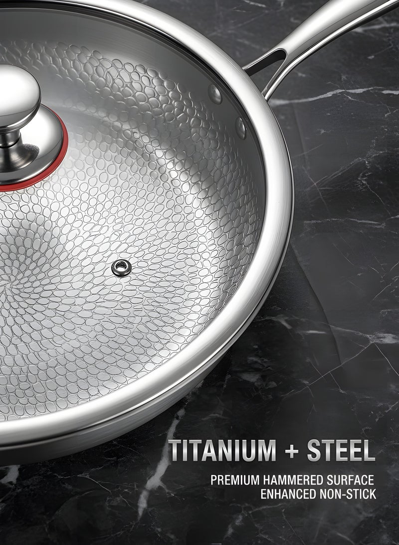 Beauenty Titanium Hammered Pan Pro With Lid,Ultra-Durable Scratch-Resistant Non Stick Pure Titanium Nutri Pan Hammered Pattern (11in) - Image 4