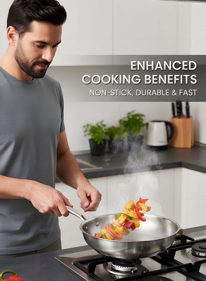 Beauenty Titanium Hammered Pan Pro With Lid,Ultra-Durable Scratch-Resistant Non Stick Pure Titanium Nutri Pan Hammered Pattern (11in) - Image 5