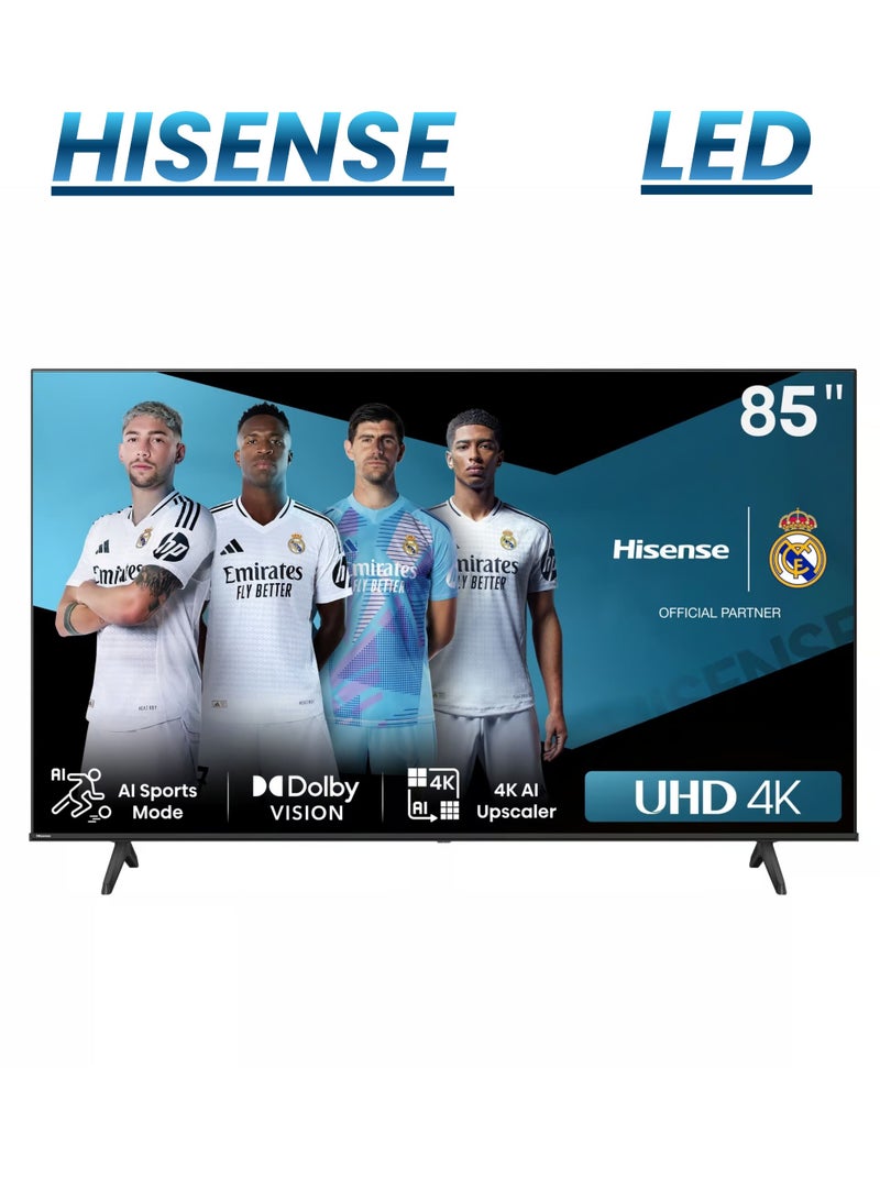 Hisense 85-Inch 4K UHD A6Q Smart TV With 60Hz Display | Dolby Vision, Dolby Audio, VIDAA Smart OS, AI 4K Upscaler, Netflix, YouTube, Prime Video, Game Mode PLUS 60hz | International Model - 2025 UHD A6Q Model TV 85A6Q Black - Image 1